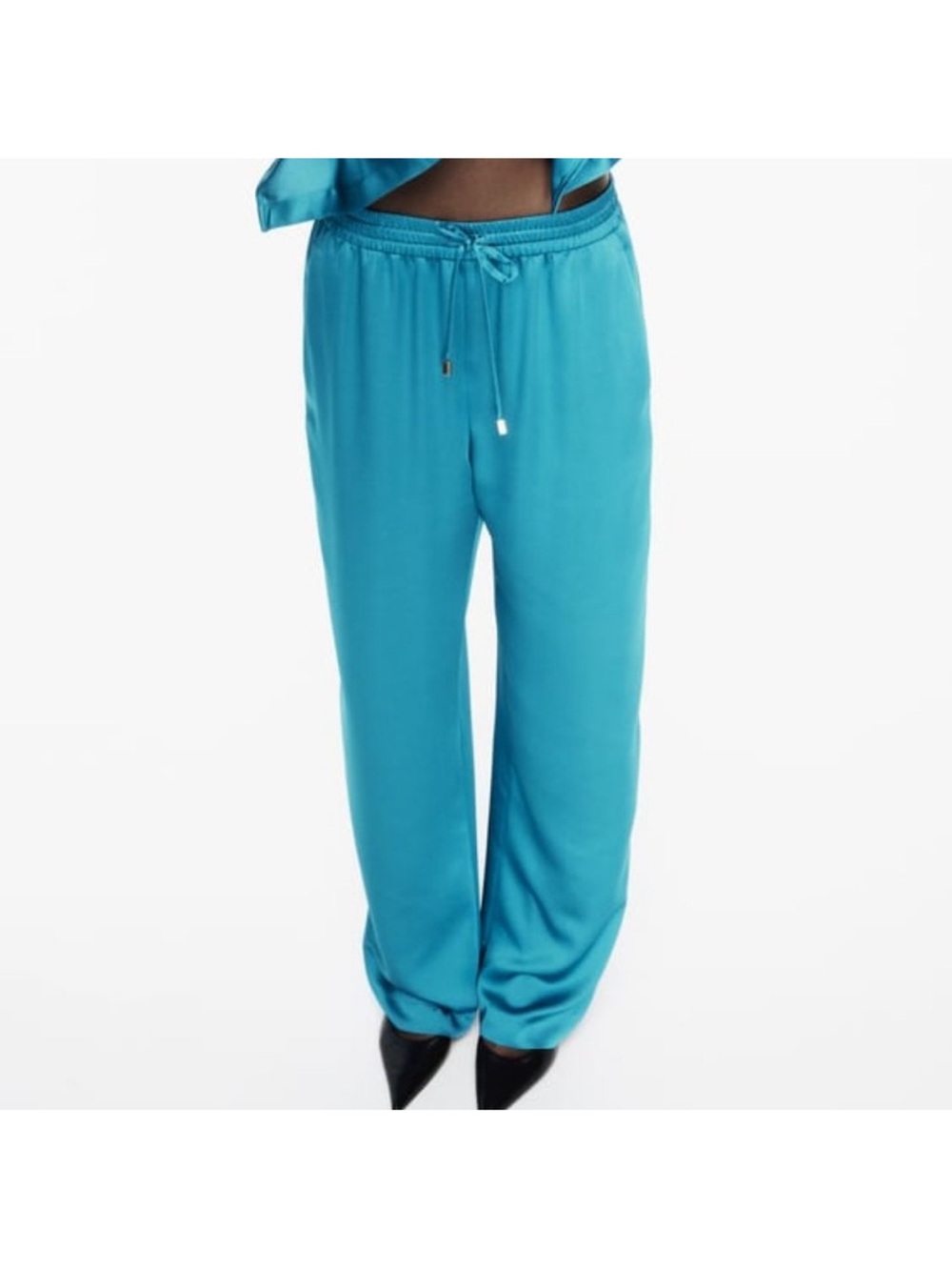 ZARA SATIN STRAIGHT LEG PANTS TEAL